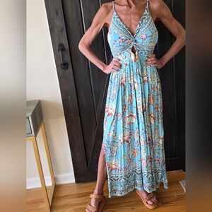 Angie Floral Twist Front Maxi Dress - Blue and Orange